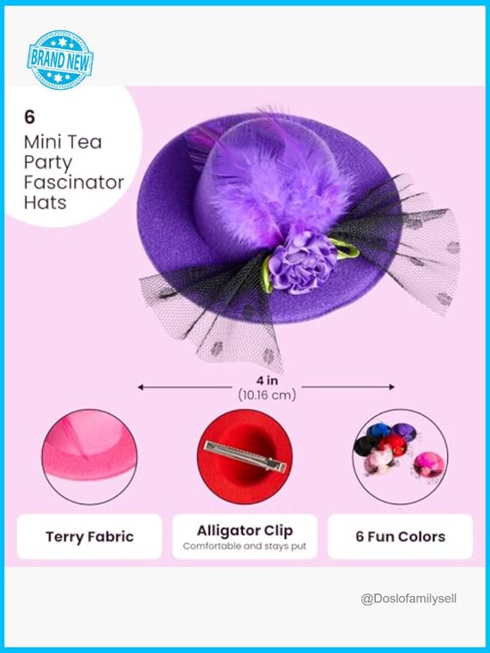 Set of 6 Mini Fascinator Hats Clip-On Feather Floral Vintage Tea Party main image 6